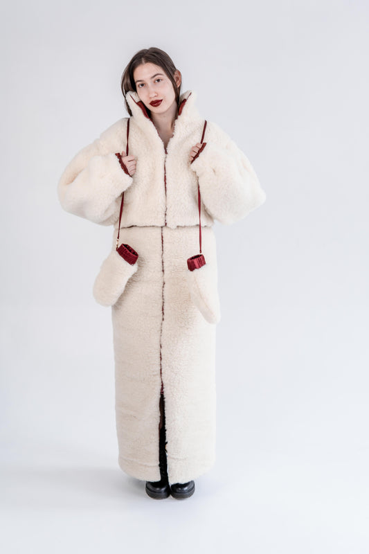 Adult Natural Wool Mittens / Gloves - White-1