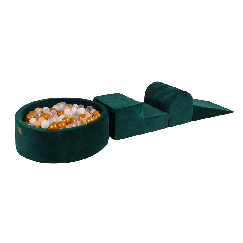 MeowBaby Green Velvet Foam Play Set with Ball Pit - Gold/Beige/White/Transparent Balls