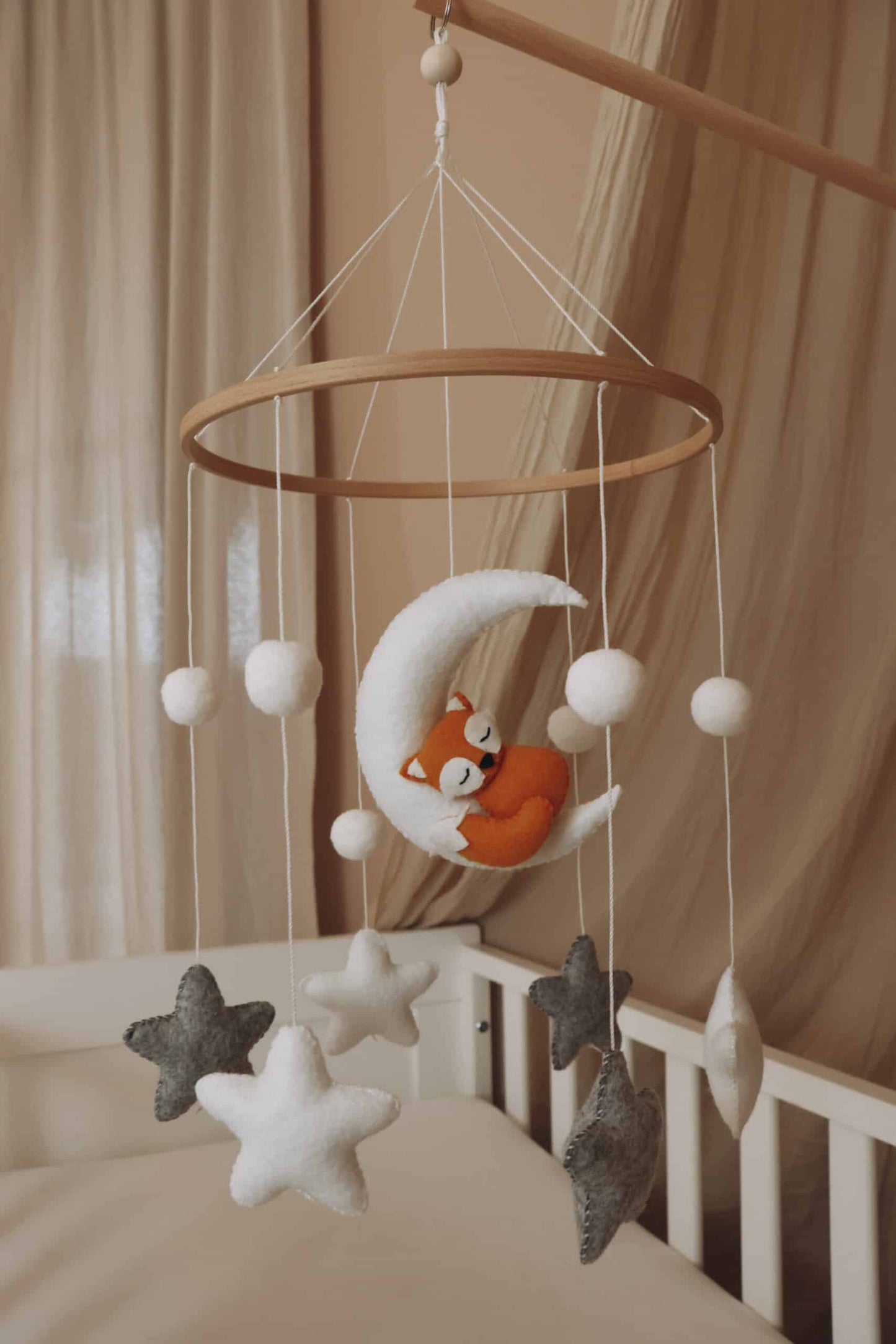 Handmade Sleepy fox baby mobile