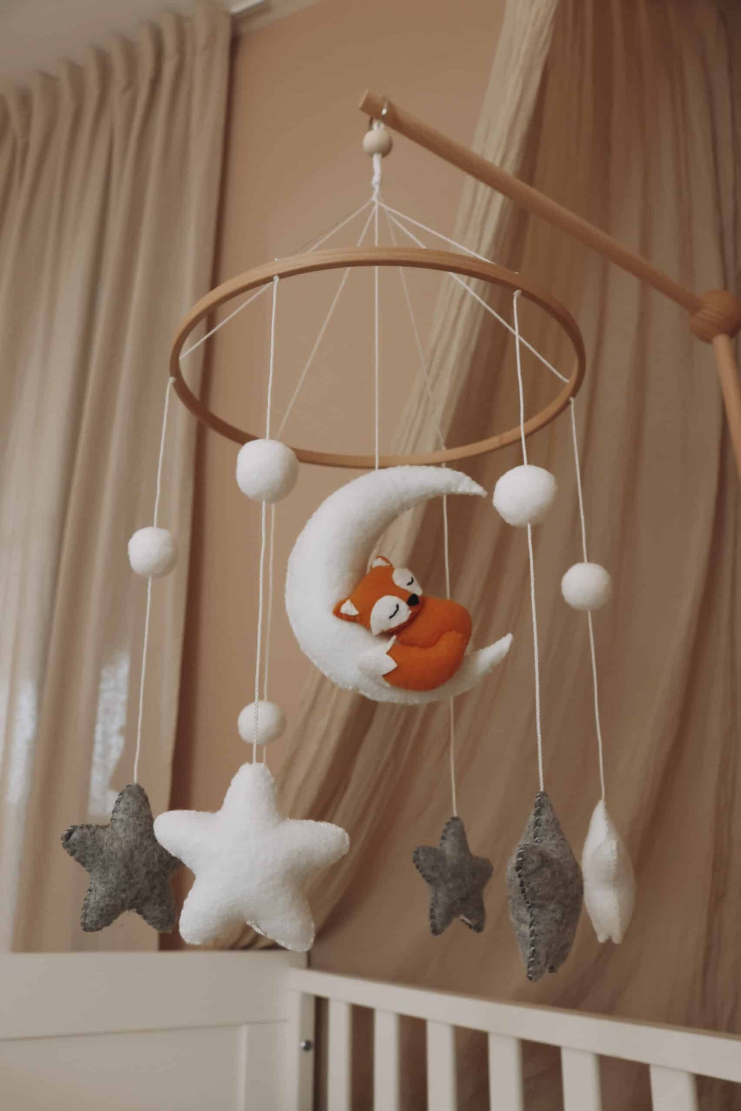 Handmade Sleepy fox baby mobile