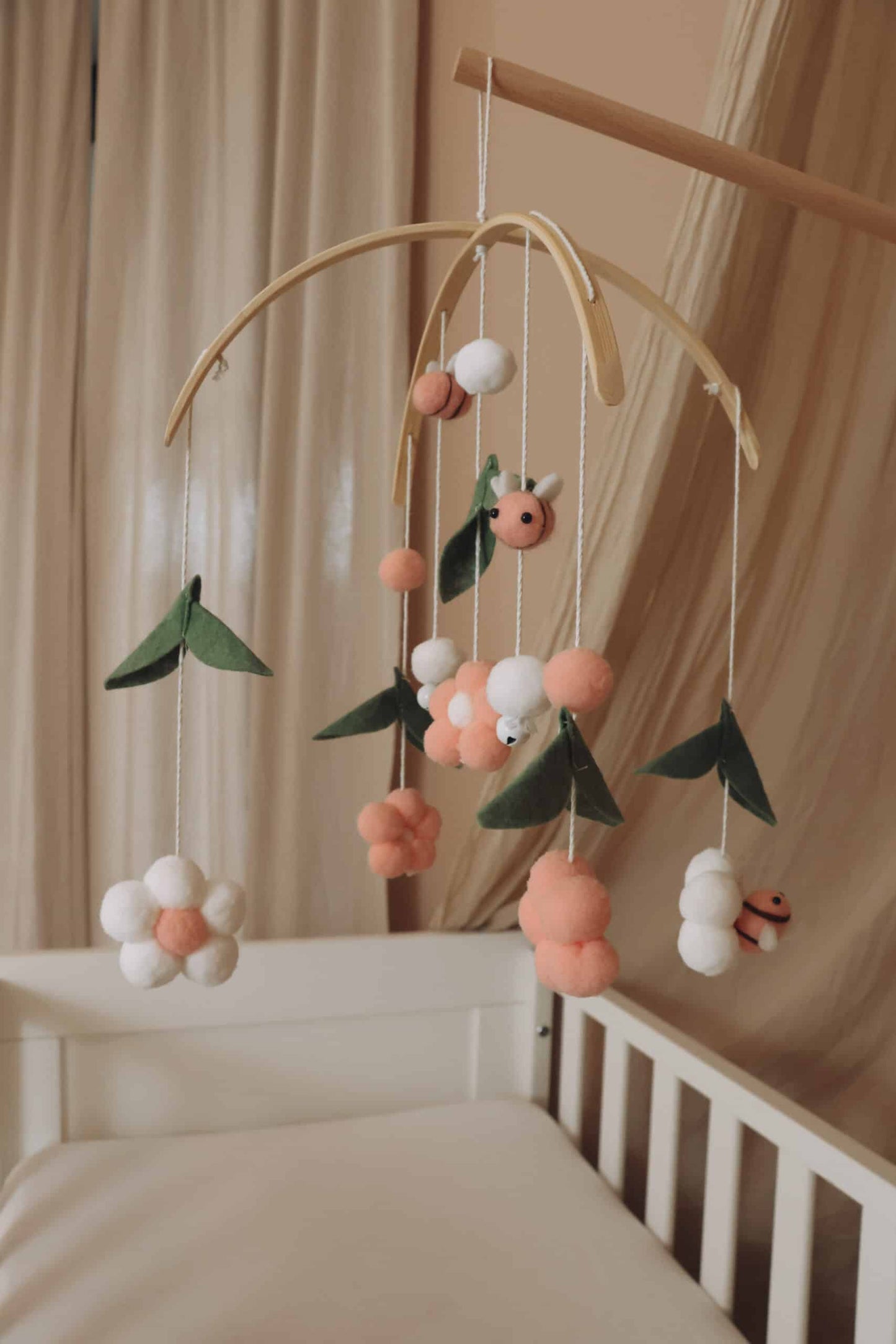 Handmade Pink Bees baby mobile