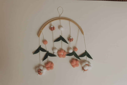 Handmade Pink Bees baby mobile