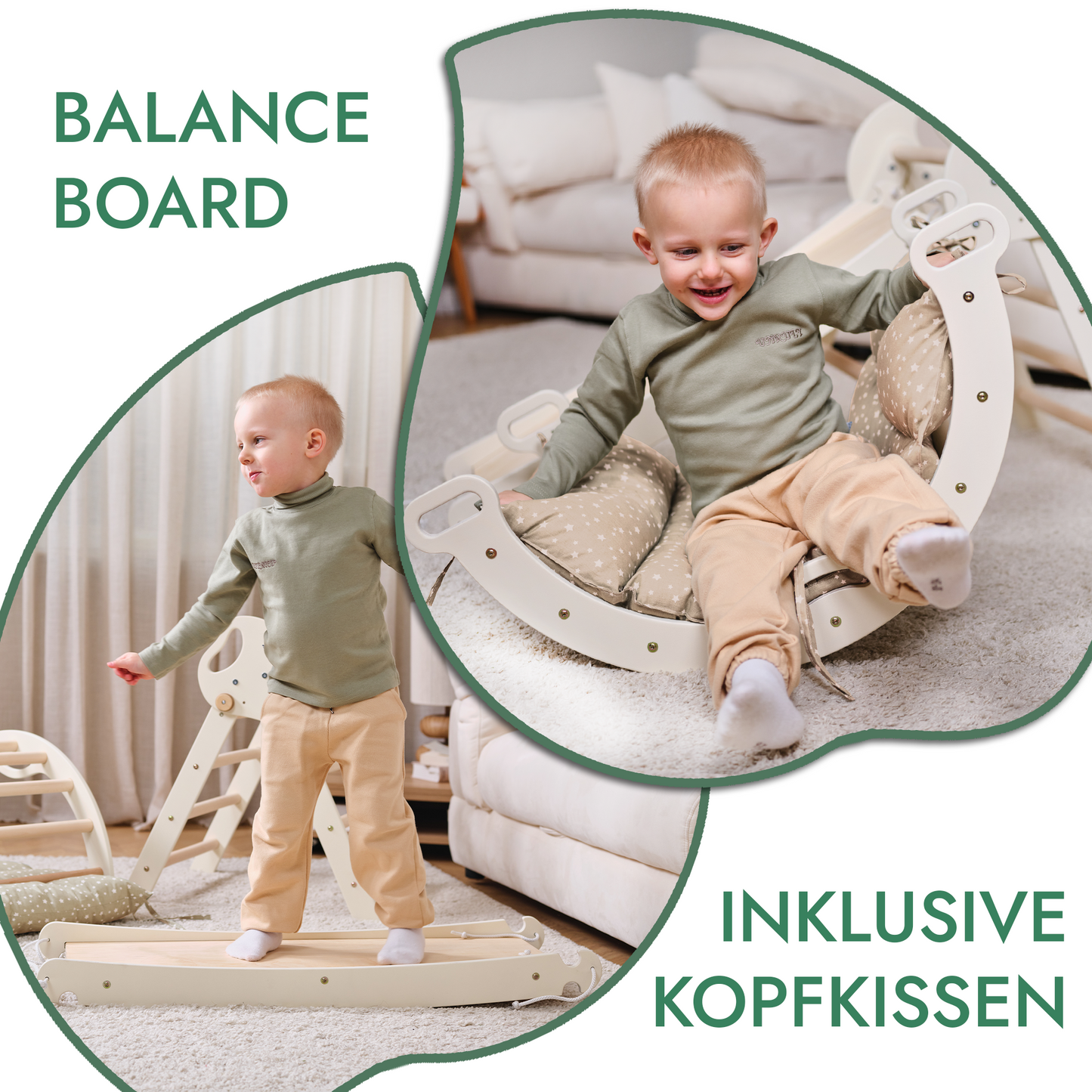 Montessori 4in1 Kletterdreieck für Babys: Pikler-Dreieck, Kletterbogen, Rutschbrett und Kissen für Kleinkinder (1–3 Jahre)-4