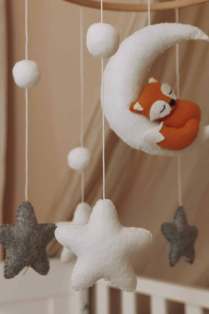 Handmade Sleepy fox baby mobile