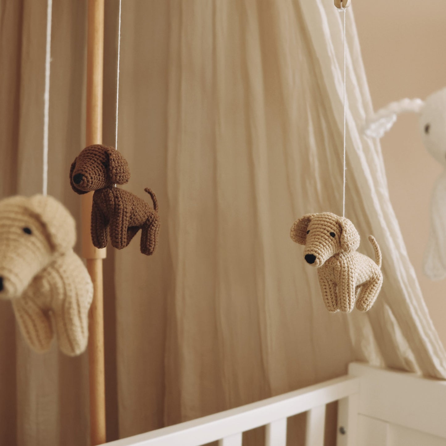 Handmade crochet dogs baby mobile