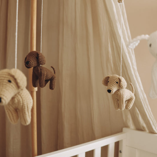 Handmade crochet dogs baby mobile