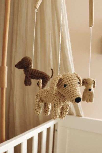 Handmade crochet dogs baby mobile