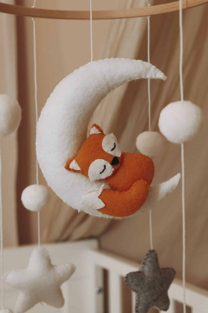 Handmade Sleepy fox baby mobile
