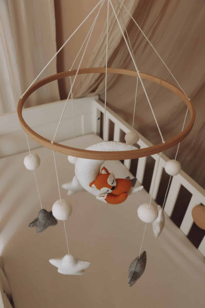 Handmade Sleepy fox baby mobile