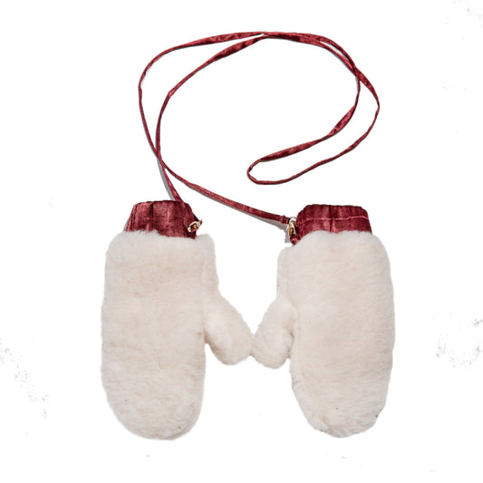 Adult Natural Wool Mittens / Gloves - White-0