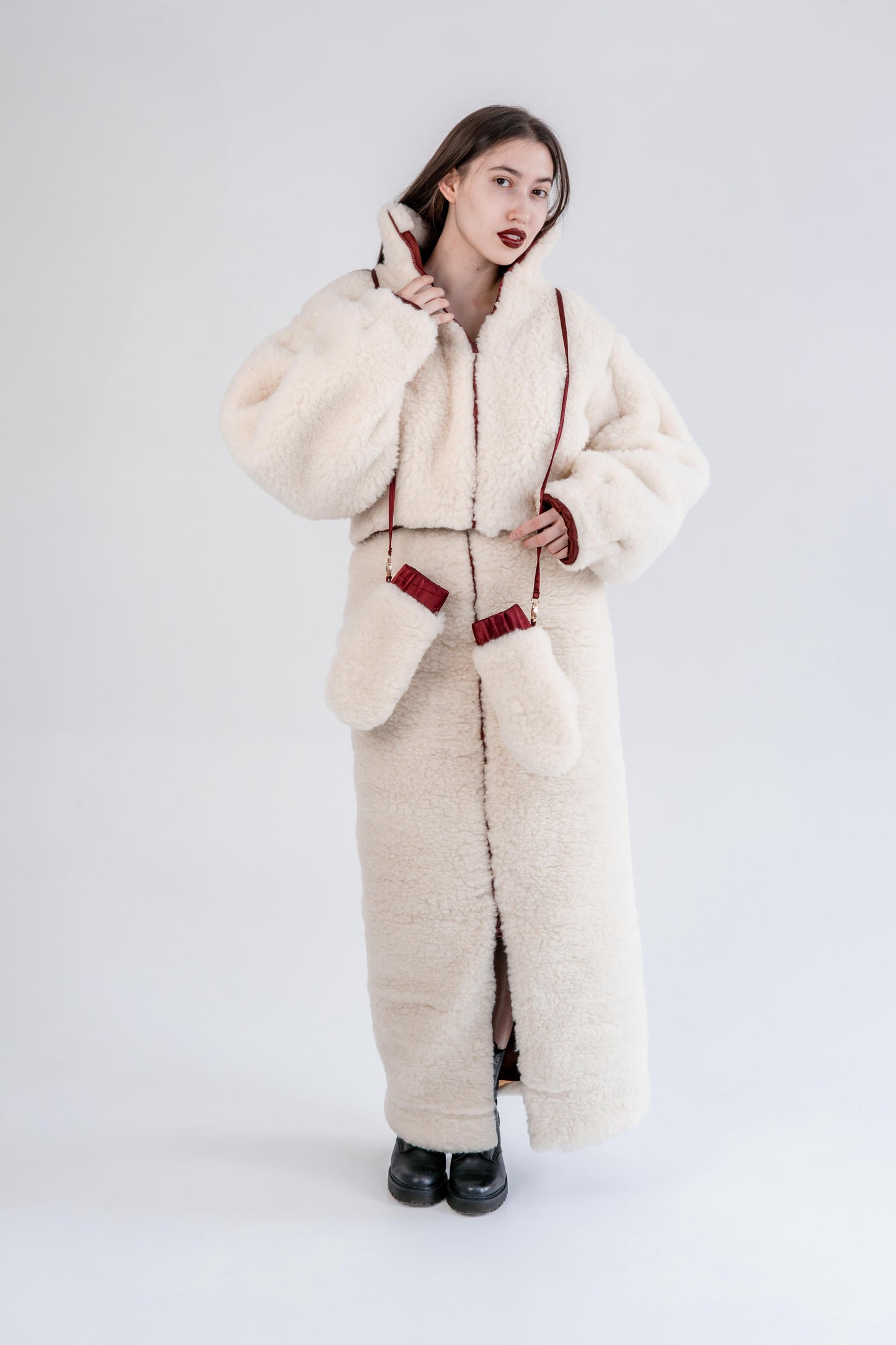 Adult Natural Wool Mittens / Gloves - White-2