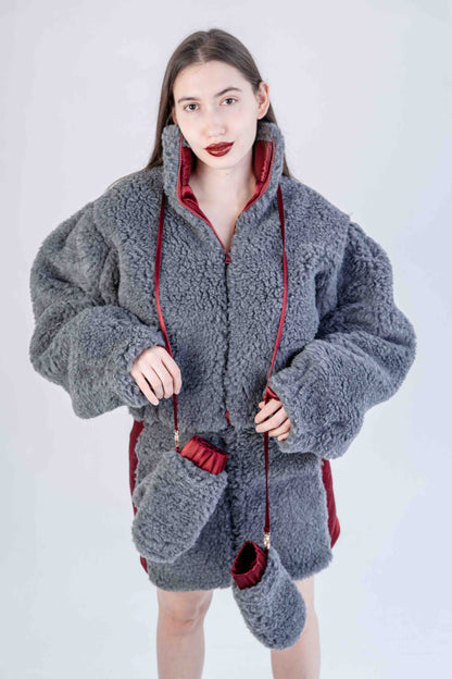 Woolen Women's Short Jacket - Dark Grey-1