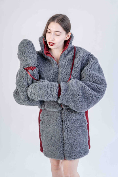 Woolen Women's Short Jacket - Dark Grey-2