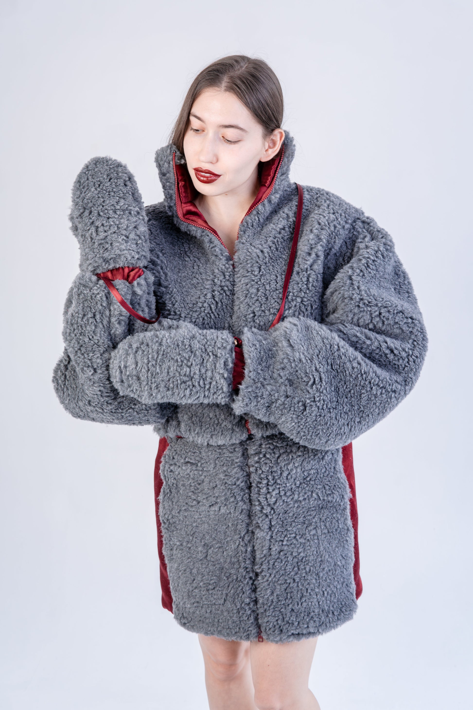 Adult Natural Wool Mittens / Gloves - Grey-1