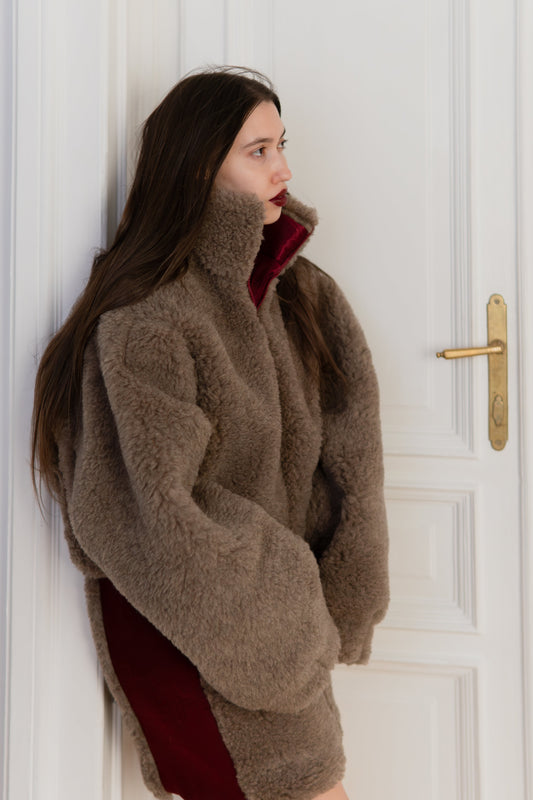 Woolen Women's Short Jacket - Beige-0