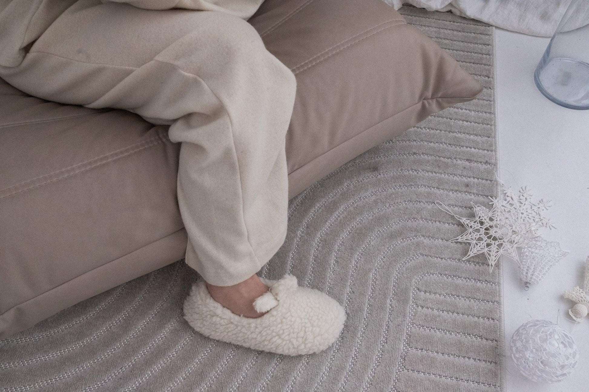 Adult Natural Wool Slippers - White-4