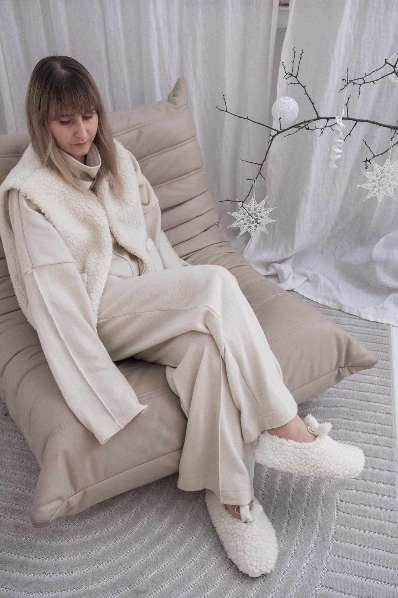 Adult Natural Wool Slippers - White-2