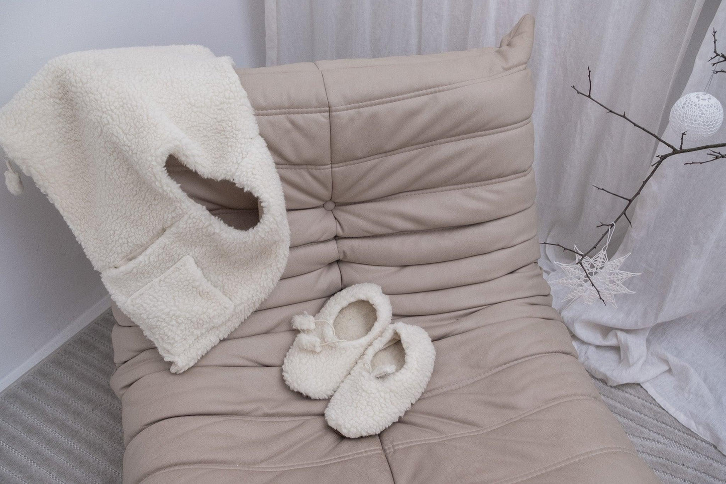 Adult Natural Wool Slippers - White-1