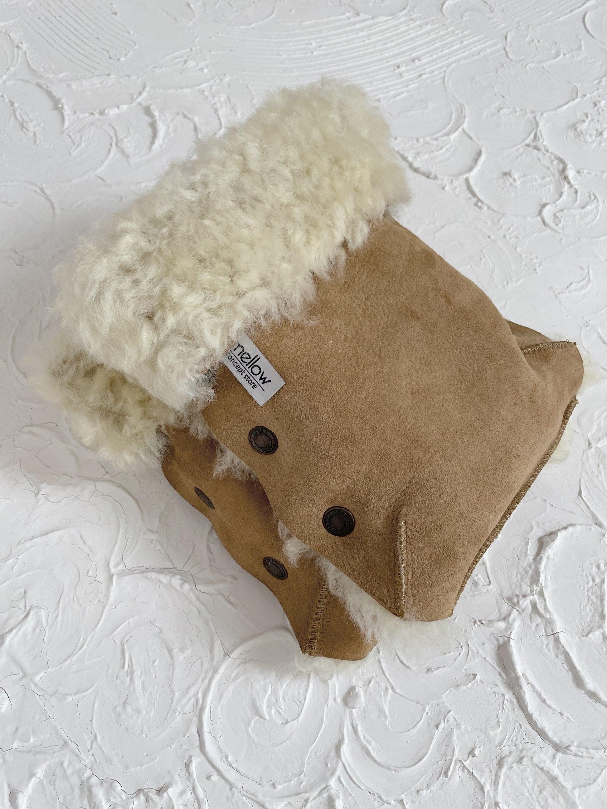 Beige Natural Sheepskin Stroller Hand Muffs-3