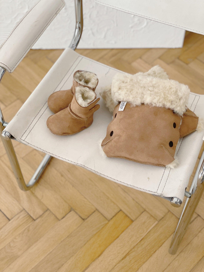 Beige Natural Sheepskin Stroller Hand Muffs-0