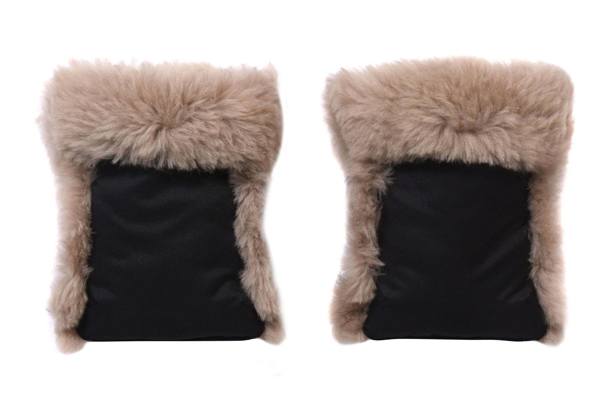 Waterproof Natural Sheepskin Stroller Hand Muffs - Black&Beige-2