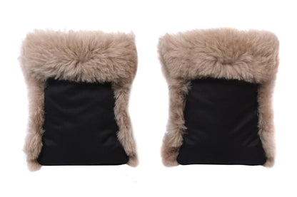 Waterproof Natural Sheepskin Stroller Hand Muffs - Black&Beige-2
