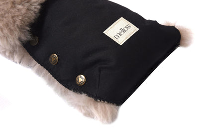 Waterproof Natural Sheepskin Stroller Hand Muffs - Black&Beige-3