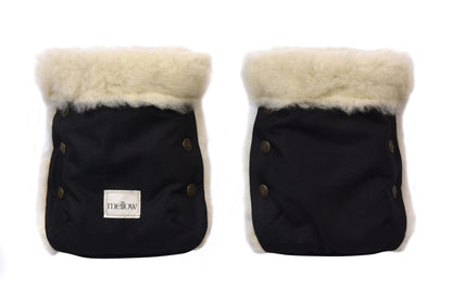 Waterproof Natural Wool Stroller Hand Muffs - Black&White-0