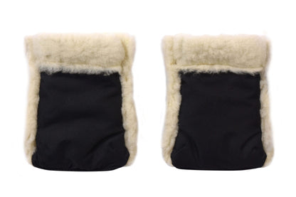 Waterproof Natural Wool Stroller Hand Muffs - Black&White-2