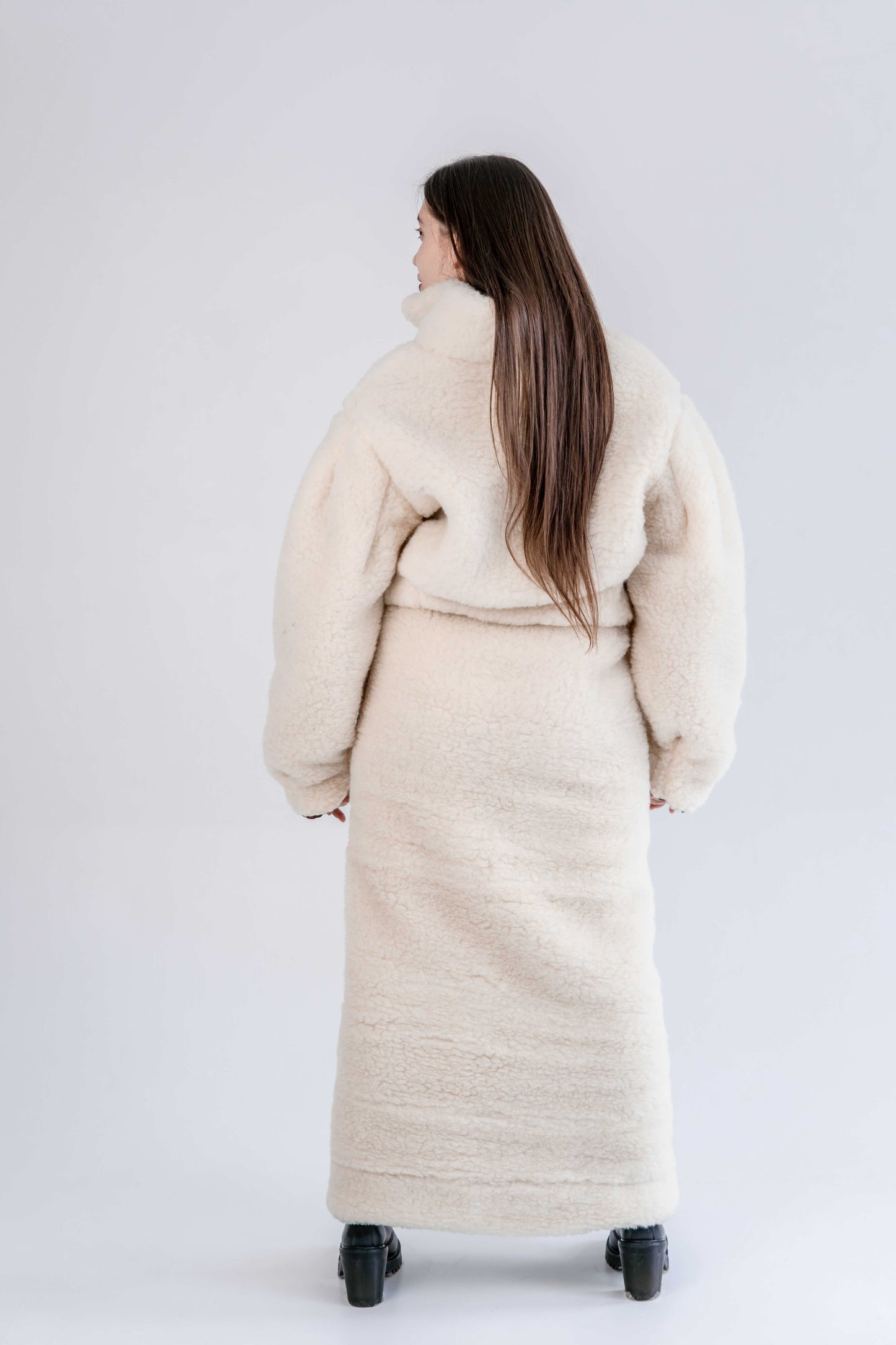 Woolen Women's Long Skirt - White-3