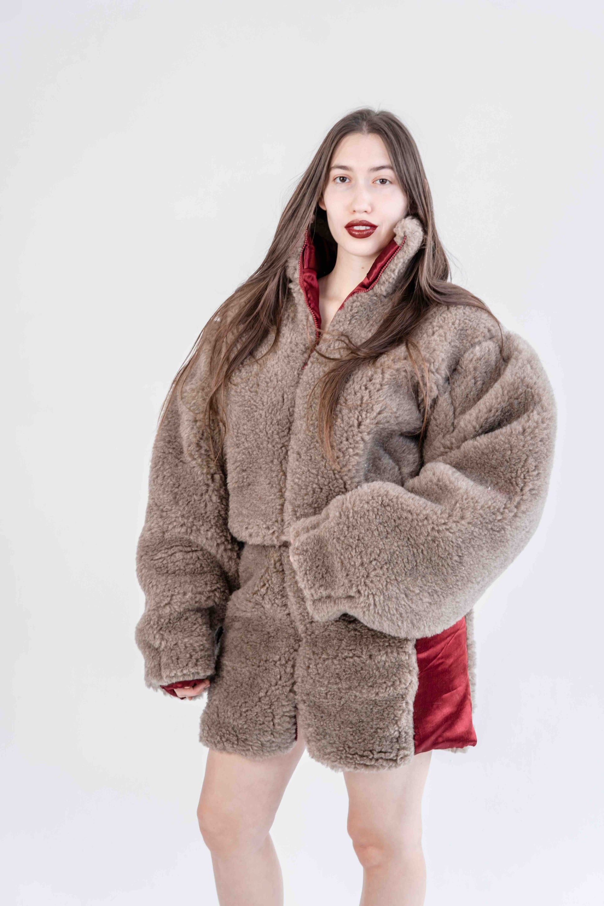 Woolen Women's Short Jacket - Beige-3