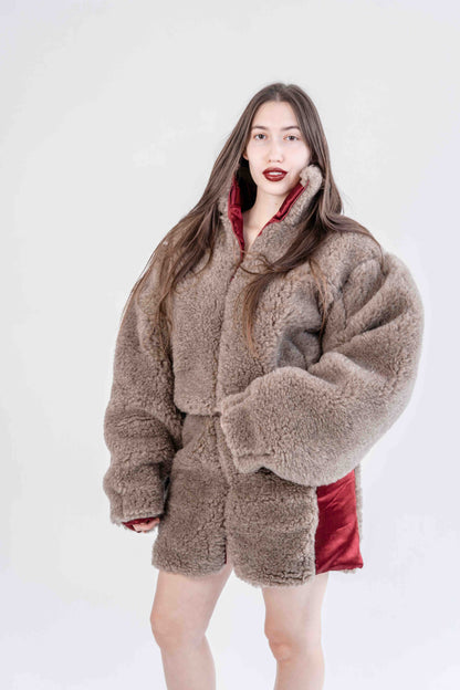 Woolen Women's Short Jacket - Beige-3