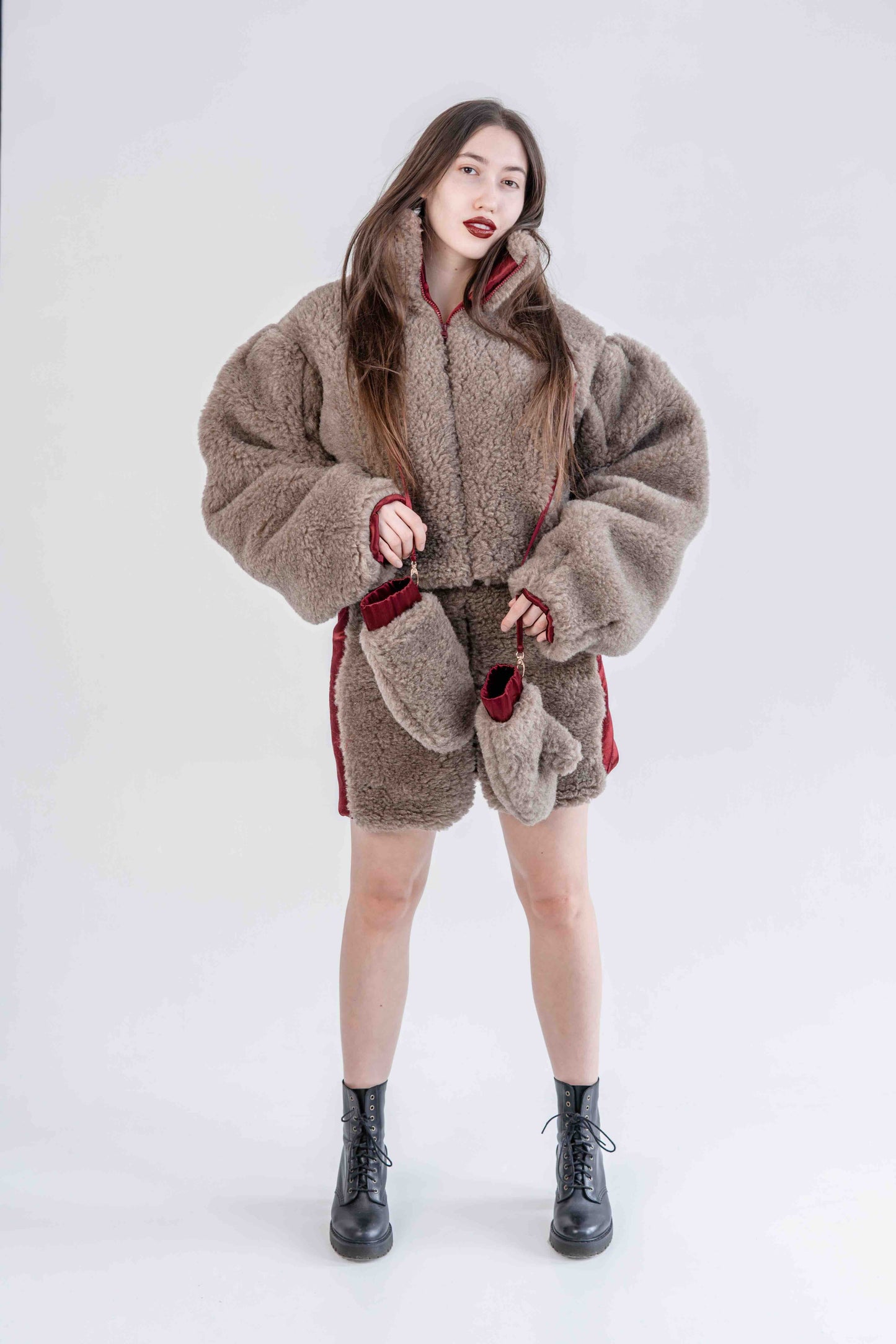 Woolen Women's Short Jacket - Beige-2