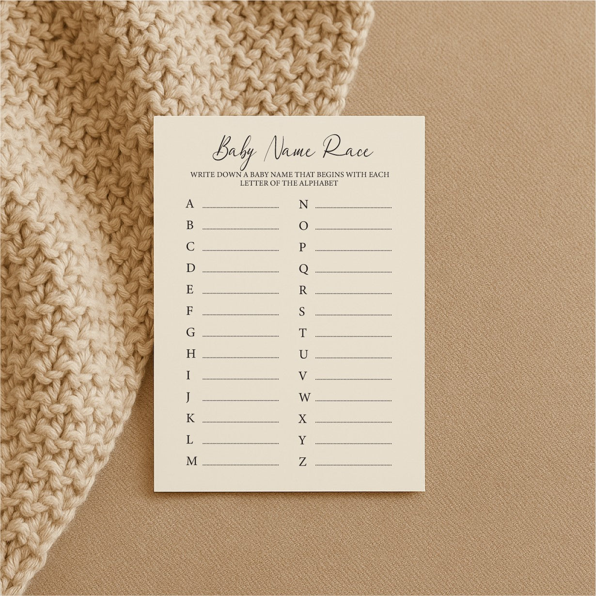 Baby Shower Game Cards - Baby Name Race