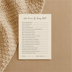 Baby Shower Game Cards - Who Knows Mommy Best