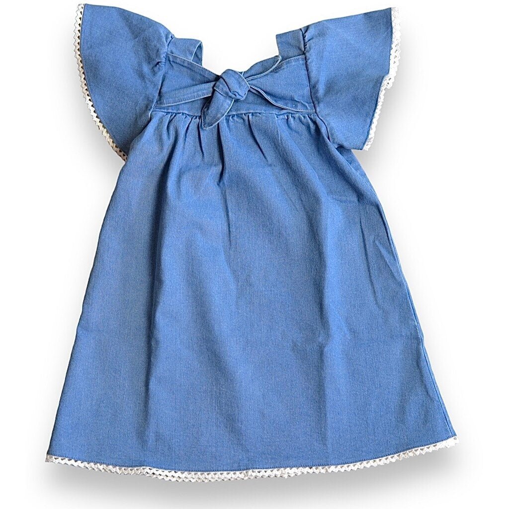 Flutter Sleeve Denim Dress-0