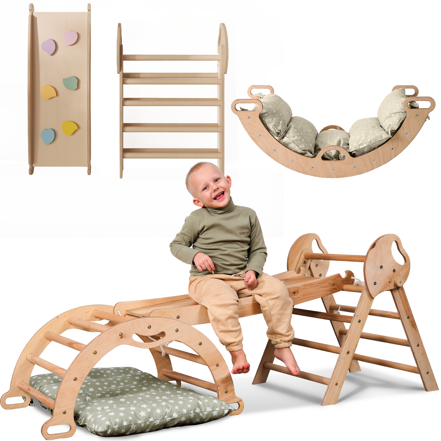 Montessori 4in1 Kletterdreieck für Babys: Pikler-Dreieck, Kletterbogen, Rutschbrett und Kissen für Kleinkinder (1–3 Jahre)-5