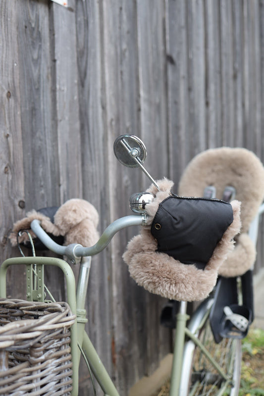 Waterproof Natural Sheepskin Stroller Hand Muffs - Black&Beige-0