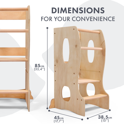Stabiler Montessori Lernturm: Mitwachsender Kinderstuhl aus Holz – Beige-1